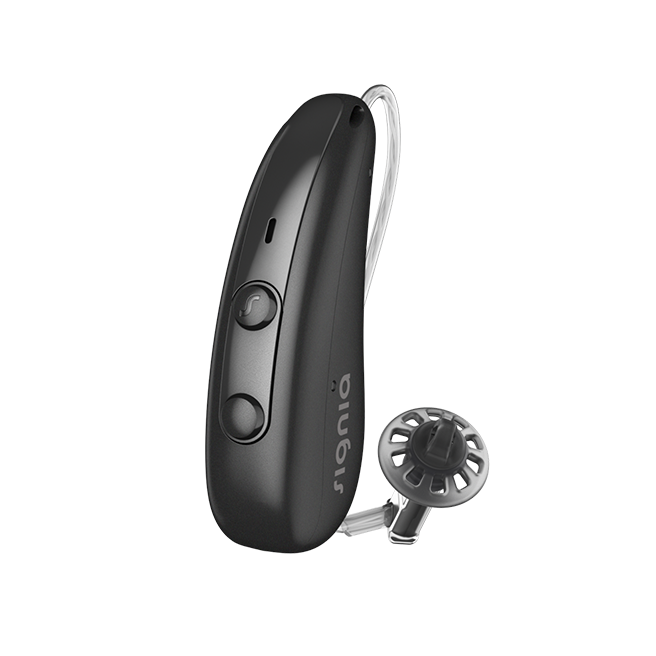 Signia Pure Charge&Go IX – Akku-Hörgerät in Schwarz in detaillierter Ansicht
