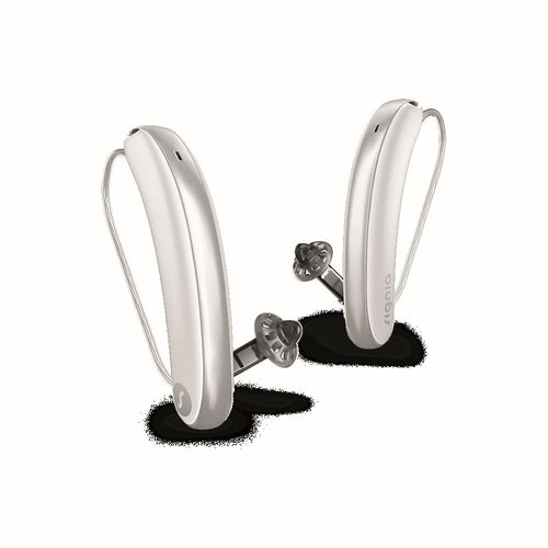 Signia Styletto IX – Paar Hörgeräte in Schneeweiss und Silber mit Schattenwurf