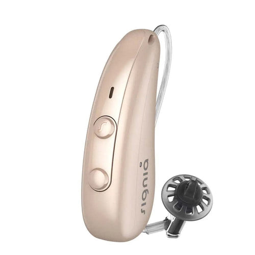 Signia Pure Charge&Go IX – Packshot einer Farbvariante in seitlicher Detailansicht