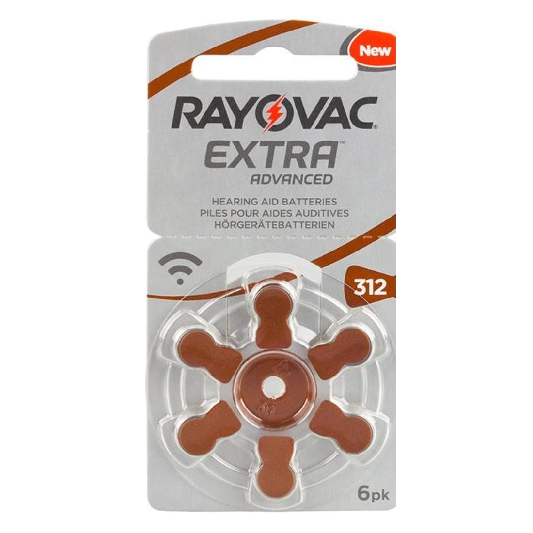 6 x Rayovac Extra Advanced Hörgerätebatterien Grösse 312 / Braun