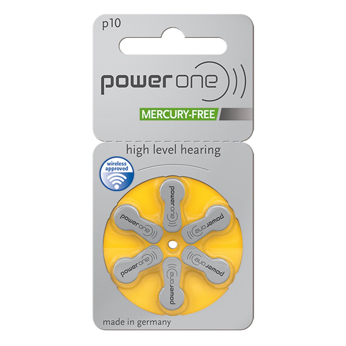 6 x Power One Hörgerätebatterien Grösse 10 / Gelb
