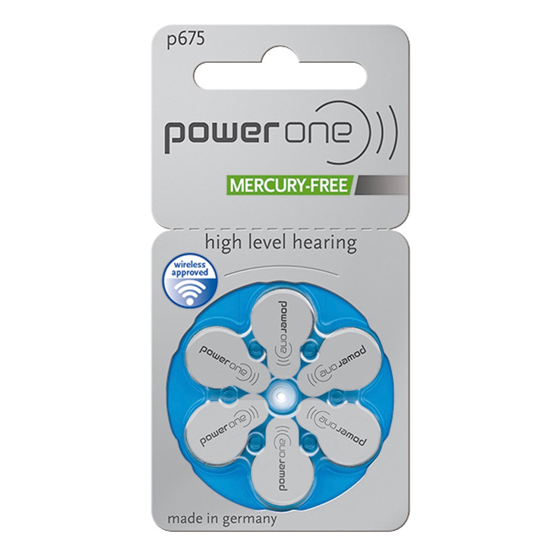 6 x Power One Hörgerätebatterien Grösse 675 / Blau