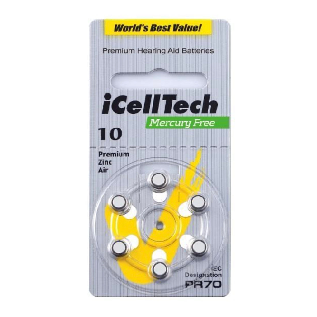 6x iCellTech Hörgerätebatterie Grösse 10 / Gelb; gute Qualität zu unschlagbarem Preis