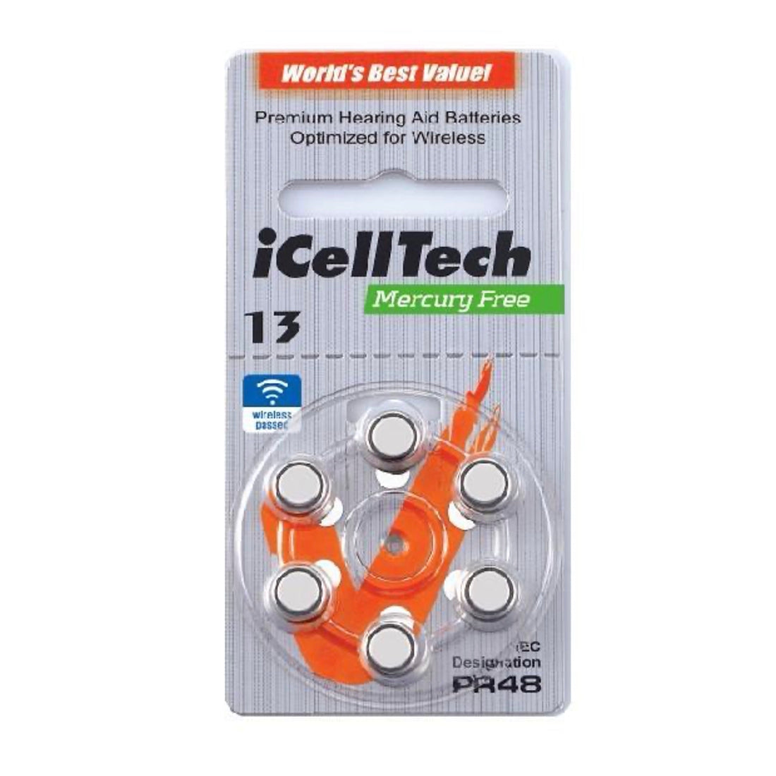 6x iCellTech Hörgerätebatterie Grösse 13 / Orange; gute Qualität zu unschlagbarem Preis